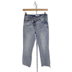 Vervet Women Cropped Jeans Blue Mid Rise Button Cotton Size 26